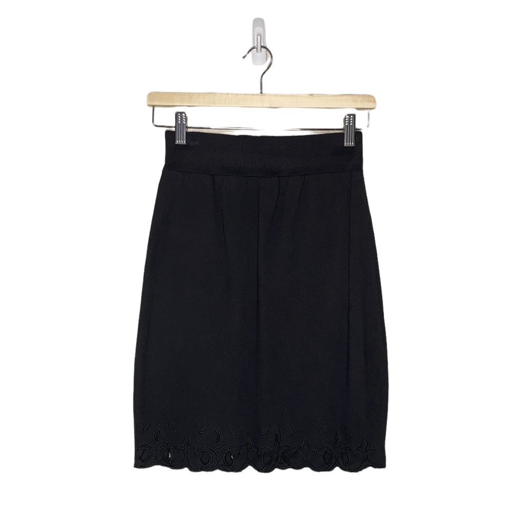 JANE Burchard Womens Skirt X Small Black Elastic Waist Pull On Scalloped Cut Out